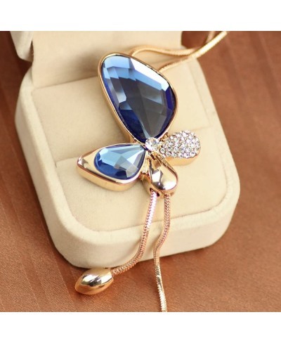 Long Chain Necklace Butterfly Pendant Sweater Necklace with Created Crystals Jewelry in Blue Color $14.68 Pendant Necklaces
