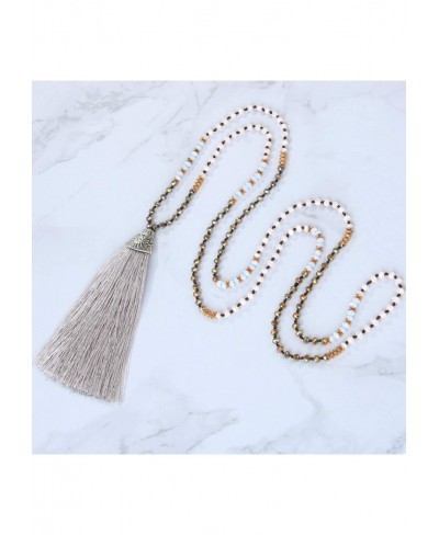 Womens Tassel Necklace Strand Necklace Stylish Handmade Crystal Beaded Necklace $18.23 Strands