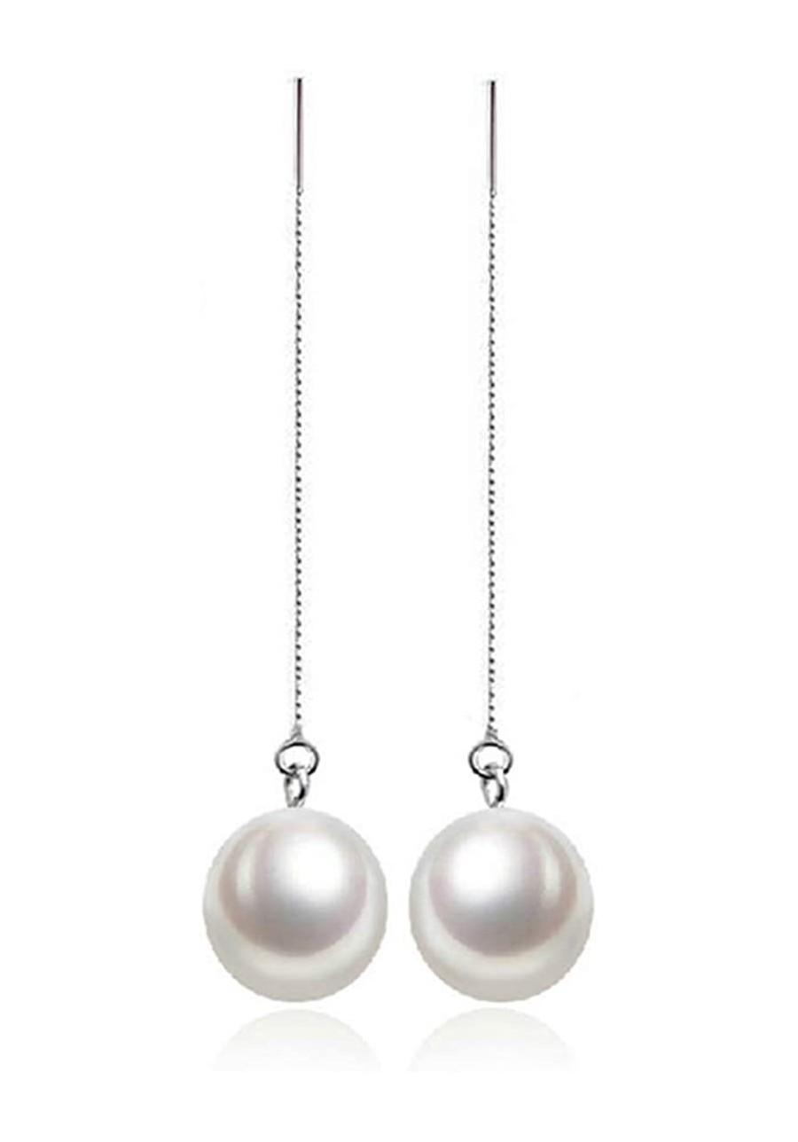 Sterling Silver White SeaShell Pearl Dangle Drop Earrings Threader Ear Line $13.01 Drop & Dangle