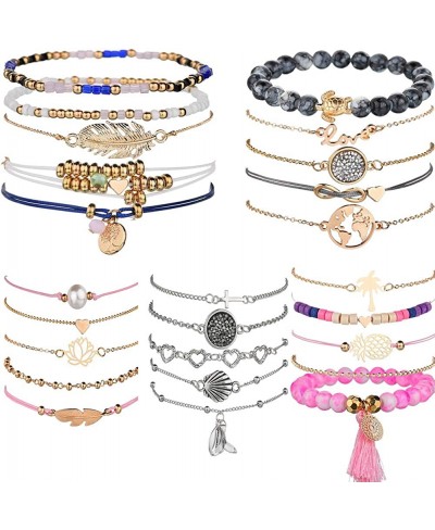 5 Pack (25pcs) Multilayer Bohemian Beaded Bangle Bracelet Crystal Charm Stretch Beach Set Boho Holiday Jewelry $17.01 Stretch