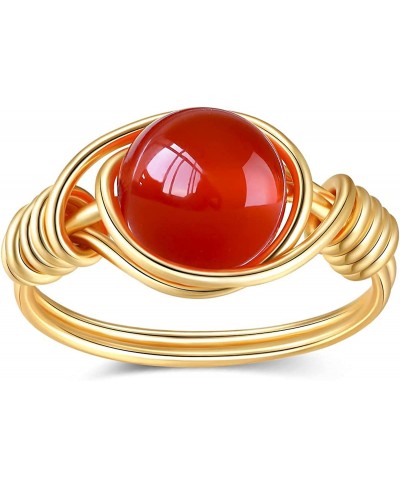 Carnelian Crystal Ring Wire Wrap Real Carnelian Crystal Ring Healing Crystal Gold Rings for Women Men Statement Stacking Band...