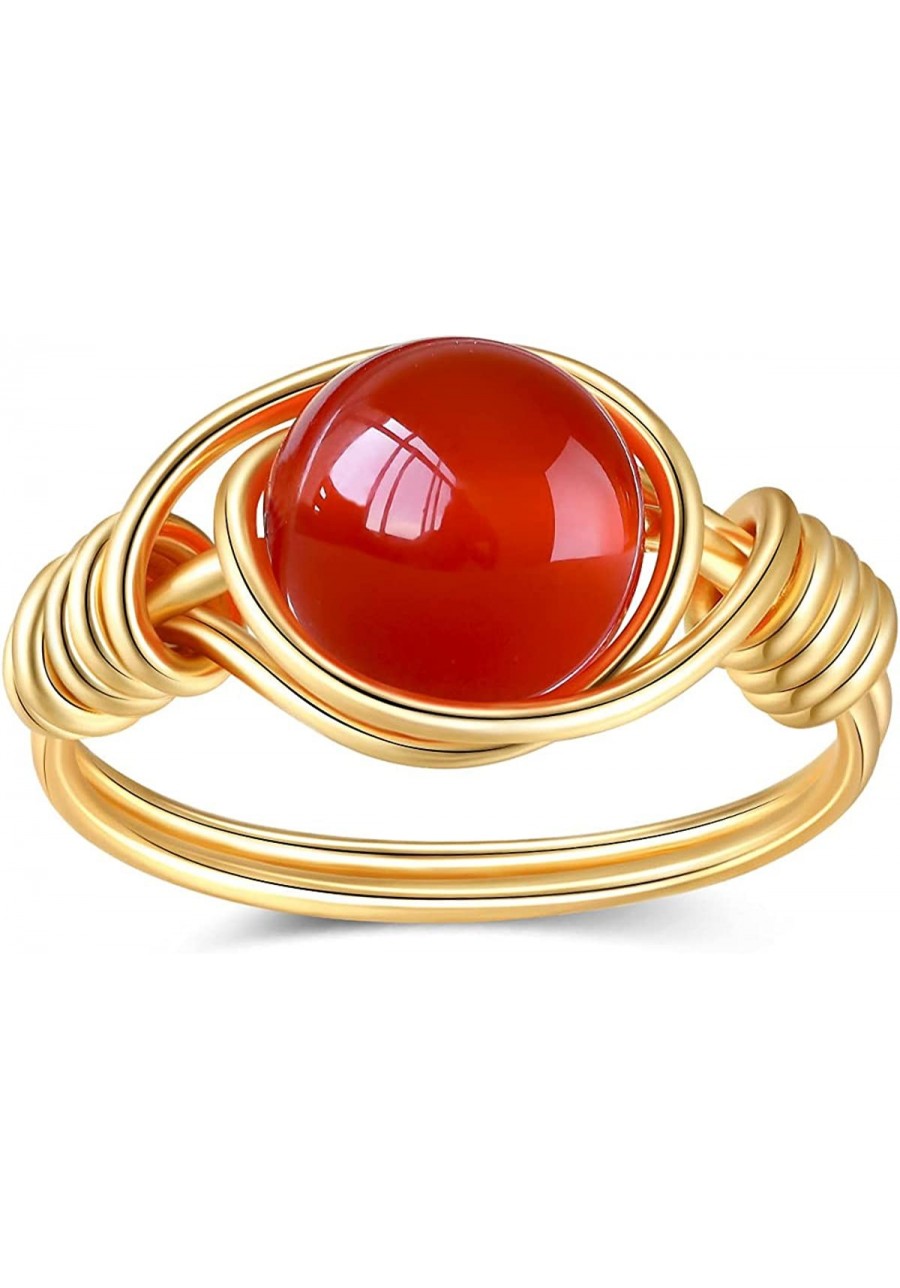 Carnelian Crystal Ring Wire Wrap Real Carnelian Crystal Ring Healing Crystal Gold Rings for Women Men Statement Stacking Band...