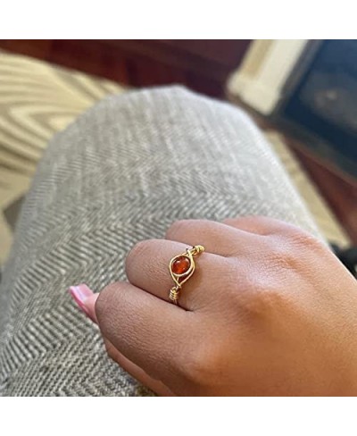 Carnelian Crystal Ring Wire Wrap Real Carnelian Crystal Ring Healing Crystal Gold Rings for Women Men Statement Stacking Band...