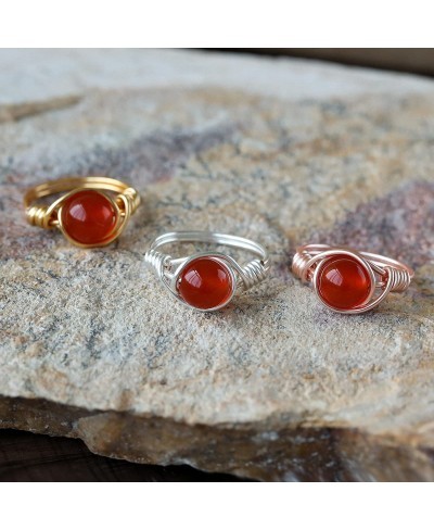 Carnelian Crystal Ring Wire Wrap Real Carnelian Crystal Ring Healing Crystal Gold Rings for Women Men Statement Stacking Band...