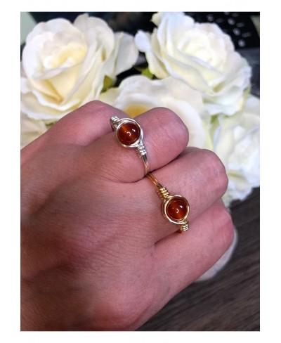 Carnelian Crystal Ring Wire Wrap Real Carnelian Crystal Ring Healing Crystal Gold Rings for Women Men Statement Stacking Band...