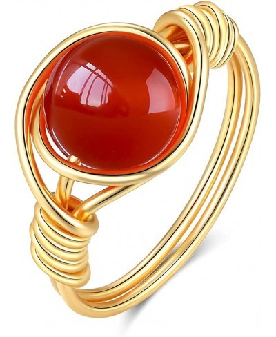 Carnelian Crystal Ring Wire Wrap Real Carnelian Crystal Ring Healing Crystal Gold Rings for Women Men Statement Stacking Band...