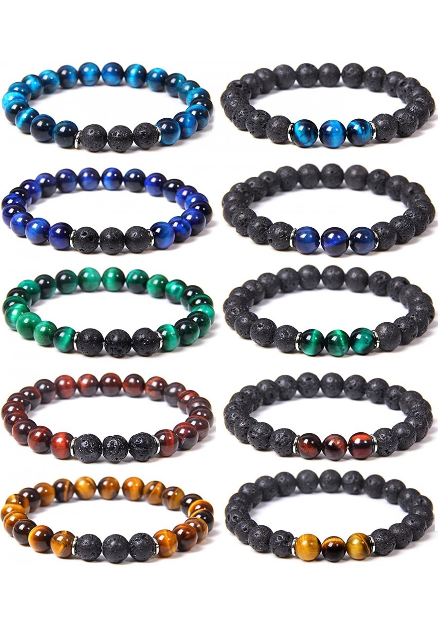 10 Pcs 8mm Natural Lava Rock Beaded Bracelet for Men Women Volcanic Stone Aromatherapy Essential Oil Diffuser Yoga Healing Cr...