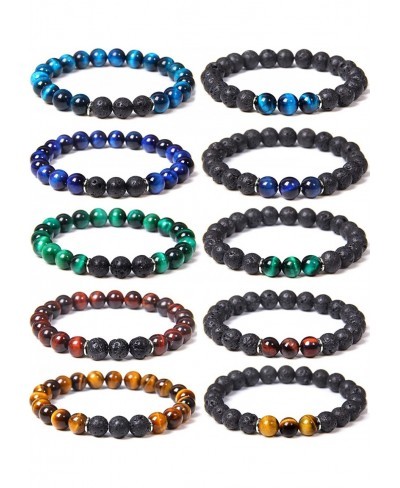 10 Pcs 8mm Natural Lava Rock Beaded Bracelet for Men Women Volcanic Stone Aromatherapy Essential Oil Diffuser Yoga Healing Cr...