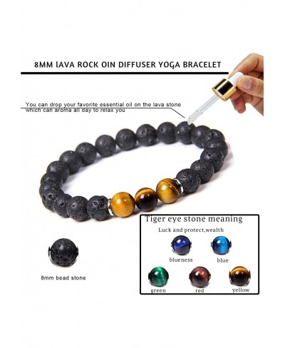 10 Pcs 8mm Natural Lava Rock Beaded Bracelet for Men Women Volcanic Stone Aromatherapy Essential Oil Diffuser Yoga Healing Cr...