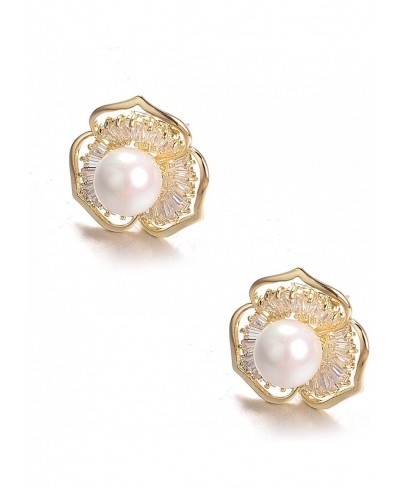 Womens Pearl Clip on Earring 3 Petal Rhinstone Faux Pearl Studs $14.08 Clip-Ons