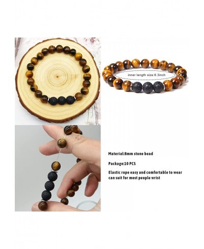 10 Pcs 8mm Natural Lava Rock Beaded Bracelet for Men Women Volcanic Stone Aromatherapy Essential Oil Diffuser Yoga Healing Cr...