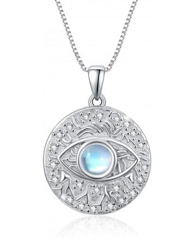 Evil Eye Necklace - Sterling Silver Moonstone/Blue Opal Evil Eye Pendant Necklace Jewelry Birthday Gifts For Women Girls or M...