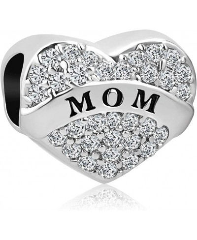 Sister Mom Heart Love Charm Bead with Synthetic White Crystal for Bracelet $12.60 Charms & Charm Bracelets