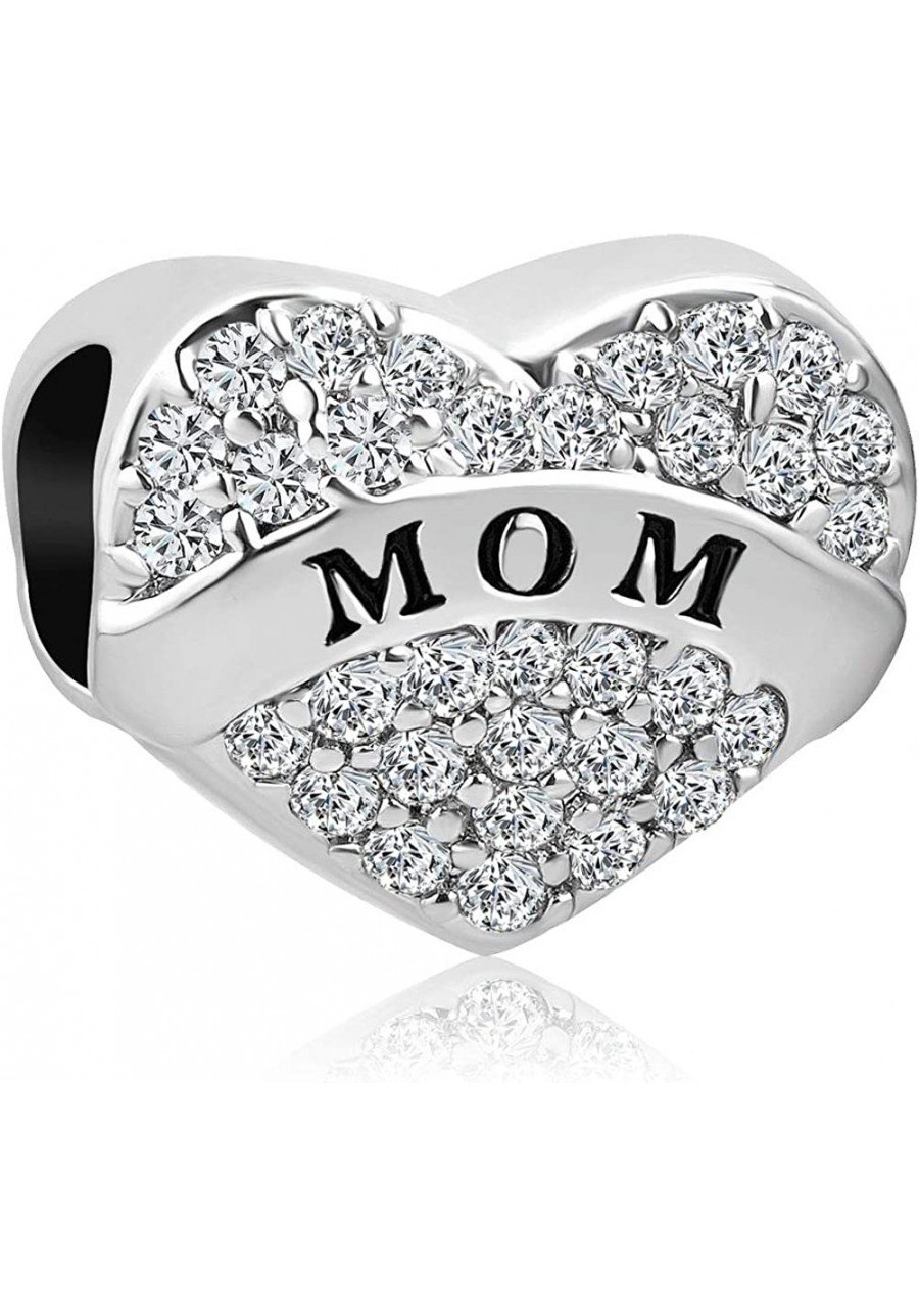 Sister Mom Heart Love Charm Bead with Synthetic White Crystal for Bracelet $12.60 Charms & Charm Bracelets