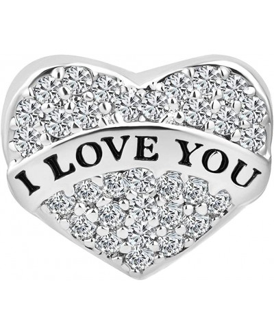 Sister Mom Heart Love Charm Bead with Synthetic White Crystal for Bracelet $12.60 Charms & Charm Bracelets