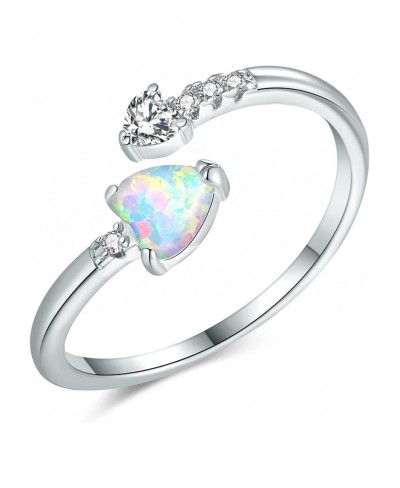 Larsidor Adjustable Opal Ring for Women Teen Girls Ladies 14K White Gold Plated Heart/Oval Shape Stacking Rings Fire Opal Jew...