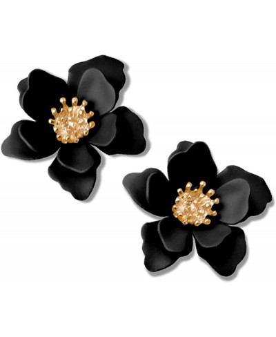 Chic Cute Boho Matte Flower Statement Stud Earrings with Gold Flower Bud for Women Sister Mom Lover and Friends $6.75 Stud