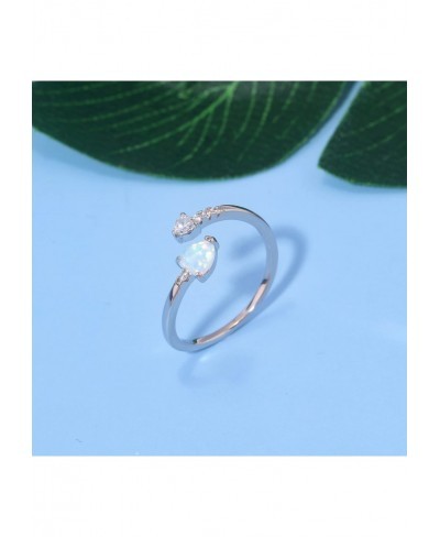 Larsidor Adjustable Opal Ring for Women Teen Girls Ladies 14K White Gold Plated Heart/Oval Shape Stacking Rings Fire Opal Jew...