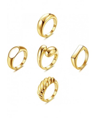 5Pcs Thick Chunky Dome Rings for Women 14k Gold Plated Ring Round Braided Twisted Signet Rings Trendy Stacking Minimalist Sta...