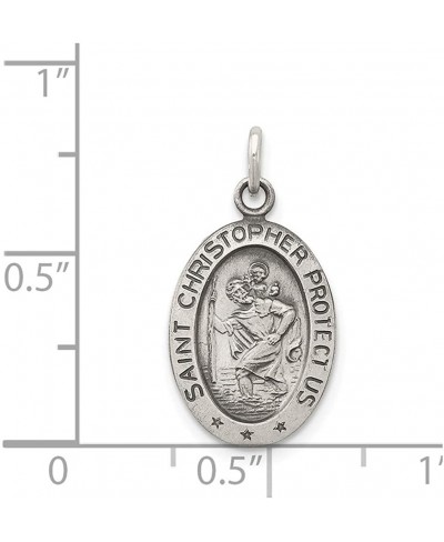 Solid 925 Sterling Silver Vintage Antiqued Catholic Patron Saint Christopher Pendant Charm Oval Medal - 21mm x 11mm - Jewelry...