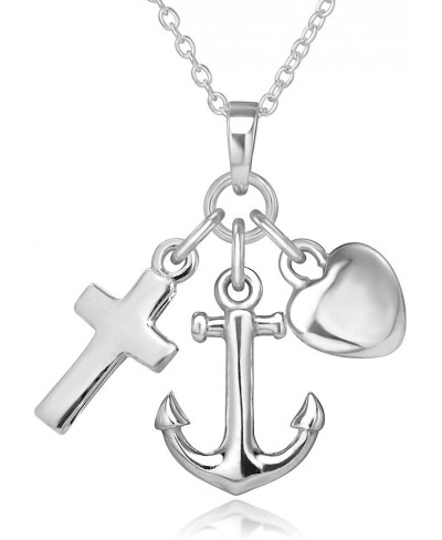 925 Sterling Silver Faith Hope Love Cross Anchor Heart Pendent Necklace 18 $21.40 Pendant Necklaces