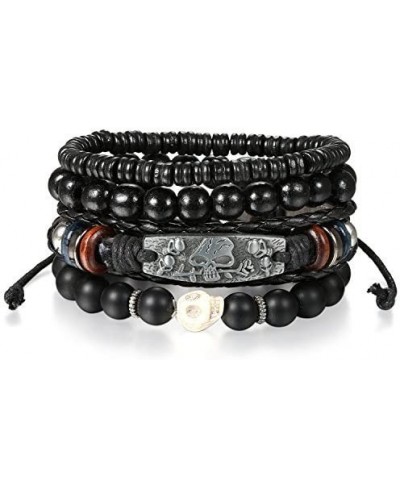 Stackable Multi Leather Layer Wood Beads Evil Eye Skull Rose Charm Tribal Link Cuff Bracelet for Men Women $14.23 Wrap