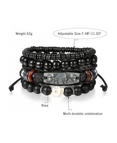 Stackable Multi Leather Layer Wood Beads Evil Eye Skull Rose Charm Tribal Link Cuff Bracelet for Men Women $14.23 Wrap