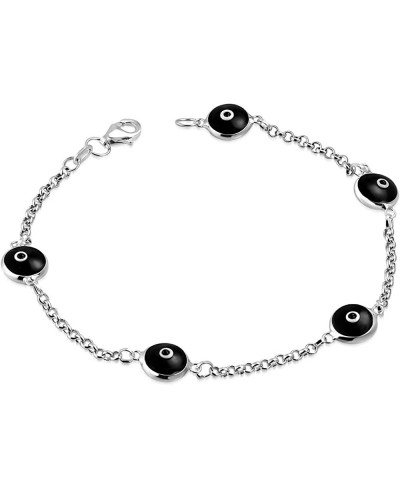 925 Sterling Silver Blue Evil Eye Protection Link Chain Bracelet 7.5 $31.56 Tennis