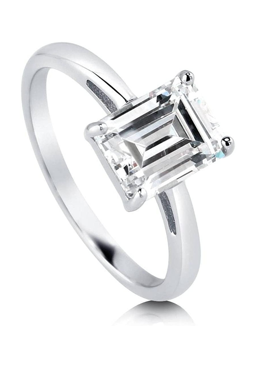 Sterling Silver Solitaire Wedding Engagement Rings 2.1 Carat Emerald Cut Cubic Zirconia CZ Ring for Women Rhodium Plated Size...