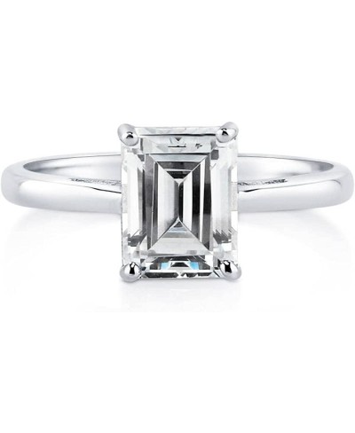 Sterling Silver Solitaire Wedding Engagement Rings 2.1 Carat Emerald Cut Cubic Zirconia CZ Ring for Women Rhodium Plated Size...