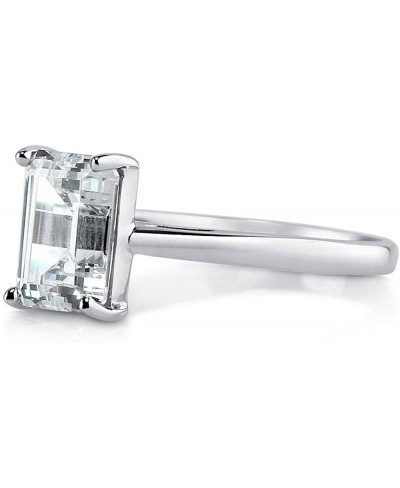 Sterling Silver Solitaire Wedding Engagement Rings 2.1 Carat Emerald Cut Cubic Zirconia CZ Ring for Women Rhodium Plated Size...