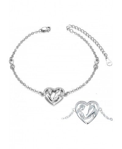 Sterling Silver Lucky Horse Bracelet for Her Love Heart Horse Chain Charm Bracelets Jewelry Gifts for Women Girls $29.63 Link