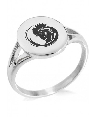 Stainless Steel Tribal Rooster Minimalist Oval Top Polished Statement Ring $19.69 Statement