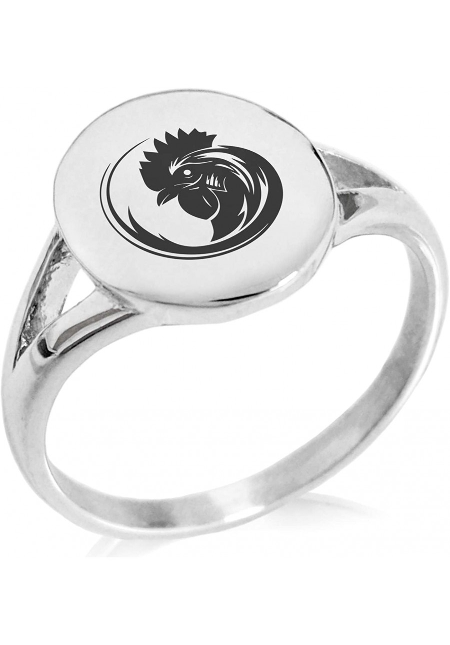 Stainless Steel Tribal Rooster Minimalist Oval Top Polished Statement Ring $19.69 Statement