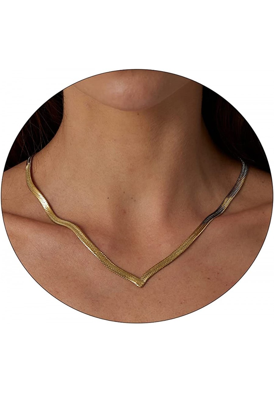 Dainty Gold Layered Necklaces for Women 18K Gold Plated Stacked Herringbone Choker Necklace Coin Pendant Snake Chain Necklace...