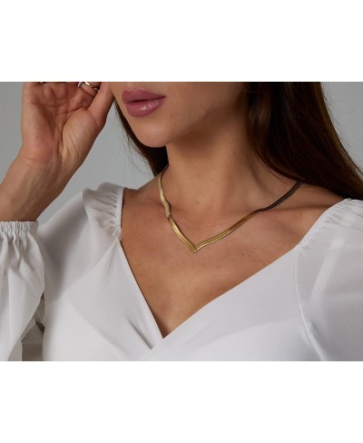 Dainty Gold Layered Necklaces for Women 18K Gold Plated Stacked Herringbone Choker Necklace Coin Pendant Snake Chain Necklace...