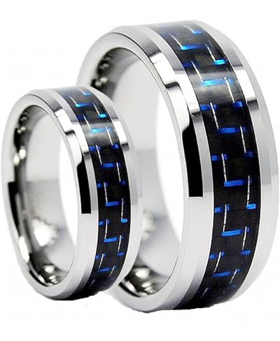 His & Hers Tungsten Carbide Engagement Wedding Band Ring Set Blue Carbon Fiber Inlay $28.74 Bridal Sets
