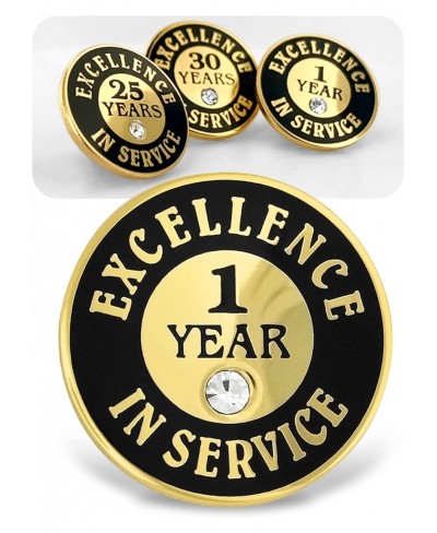 Gold Plated Excellence in Service Year Award Lapel Pin – Metal Enamel Workplace Reward Pin w/Rhinestone – 1-60 Years Pins for...