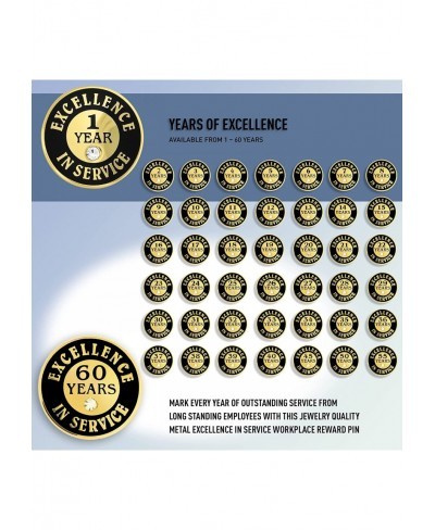 Gold Plated Excellence in Service Year Award Lapel Pin – Metal Enamel Workplace Reward Pin w/Rhinestone – 1-60 Years Pins for...