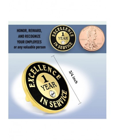 Gold Plated Excellence in Service Year Award Lapel Pin – Metal Enamel Workplace Reward Pin w/Rhinestone – 1-60 Years Pins for...