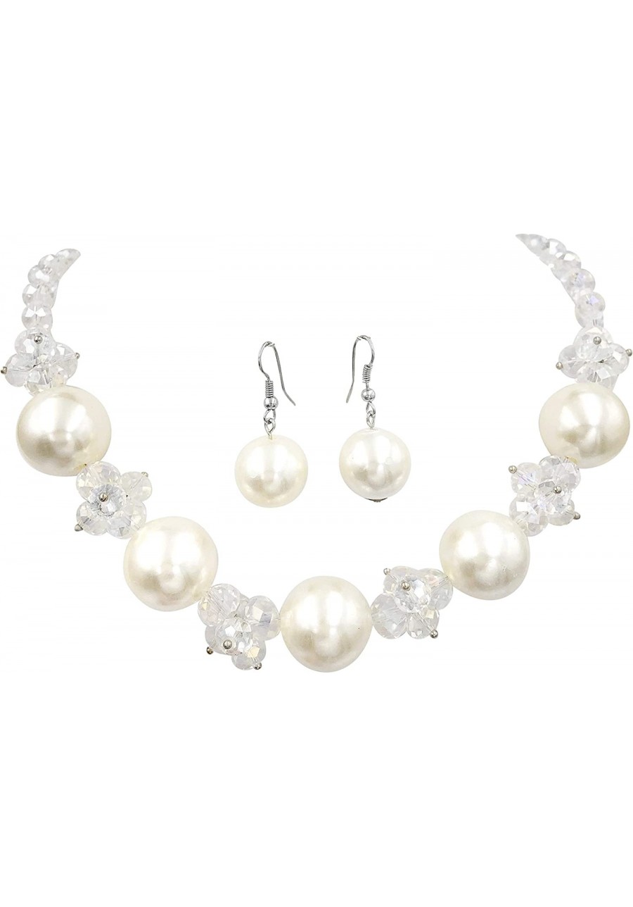 Simulated Pearl and AB Glass Cluster Bridal Weddings Necklace Earrings $18.45 Strands