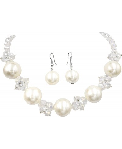 Simulated Pearl and AB Glass Cluster Bridal Weddings Necklace Earrings $18.45 Strands