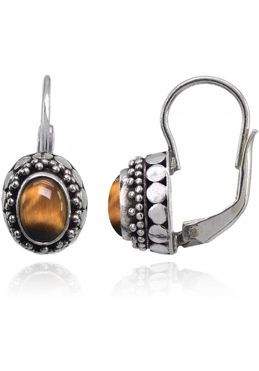 Sterling Silver Simulated Tiger's Eye Thick Oxidized Bali Bead Leverback Drop Earrings $23.60 Drop & Dangle