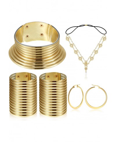 5 Pcs African Vintage Statement Choker Halloween Costume Necklaces Bangle Bracelet Gold Hoop Earrings Bohemian Head Chain Jew...